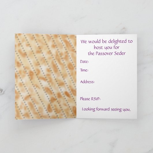 Matzah PASSOVER SEDER UITNODIGING Joods Matzo (Binnen)