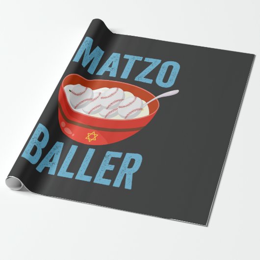 Matzo Baller Grappig Honkbal Chanoeka Vakantie Gif Cadeaupapier (Uitgerold)
