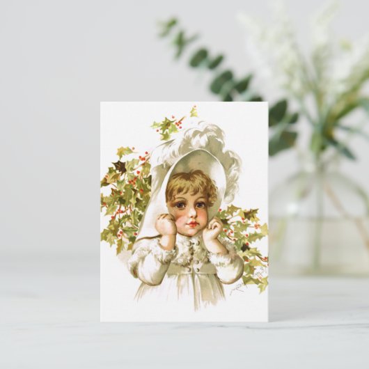 Maud Humphrey: Autumn Girl met Holly Briefkaart (Staand voorkant)