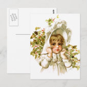 Maud Humphrey: Autumn Girl met Holly Briefkaart (Voorkant / Achterkant)