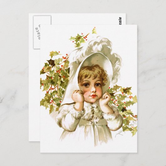 Maud Humphrey: Autumn Girl met Holly Briefkaart (Voorkant / Achterkant)