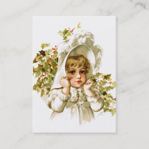 Maud Humphrey: Autumn Girl met Holly Visitekaartje