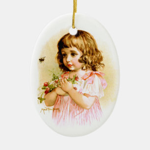 Maud Humphrey: Summer Girl met Flowers en Bee Keramisch Ornament