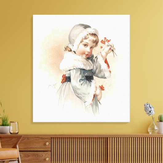 Maud Humphrey's Winter Girl Canvas Afdruk (Insitu (Woonkamer))
