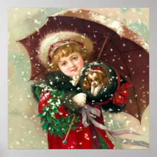 Maud Humphrey's Winter Girl met hond Poster
