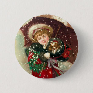 Maud Humphrey's Winter Girl met hond Ronde Button 5,7 Cm
