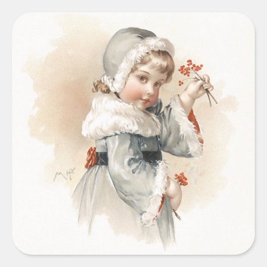 Maud Humphrey's Winter Girl Vierkante Sticker (Voorkant)