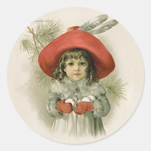 Maude Humphrey Meisje en Sneeuwballen Ronde Sticker (Voorkant)