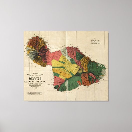 Maui, 1885,  antiquair Hawaii kaart Canvas Afdruk (Voorkant)