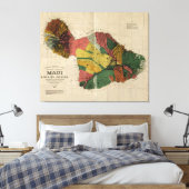 Maui, 1885,  antiquair Hawaii kaart Canvas Afdruk (Insitu (Slaapkamer))
