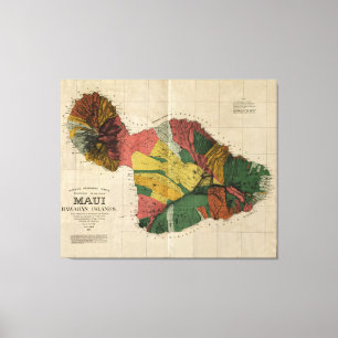 Maui, 1885,  Antiquarian Hawaii Map Canvas Afdruk