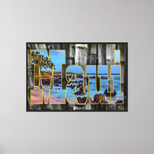 Maui-afbeeldingen op bamboe-achtergrond canvas afdruk (Voorkant)