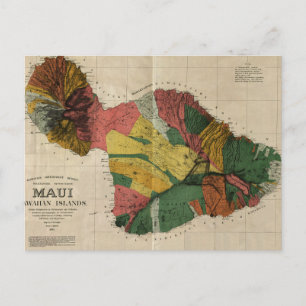 Maui -  Antiquarian Hawaii Survey Map, 1885 Briefkaart