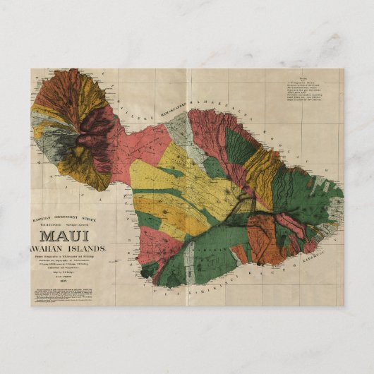 Maui -  Antiquarian Hawaii Survey Map, 1885 Briefkaart (Voorkant)