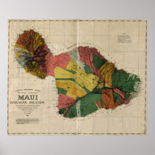 Maui - Antiquarian Hawaii Survey Map, 1885 Poster