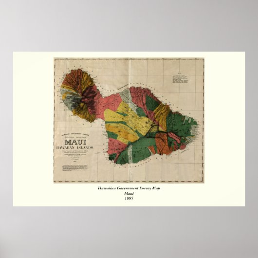 Maui -  Antiquarian Hawaii Survey Map, 1885 Poster (Voorkant)