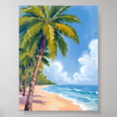 Maui Beach Palm Trees Hawaii Schilderij Poster (Voorkant)