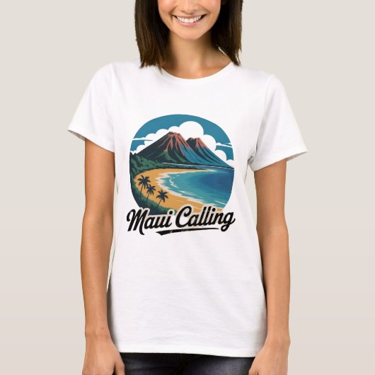 Maui Calling – Retro Hawaiian Sunset Beach T-shirt (Voorkant)
