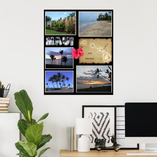 Maui Collage met Uw Foto's en Datum Poster (Thuiskantoor)