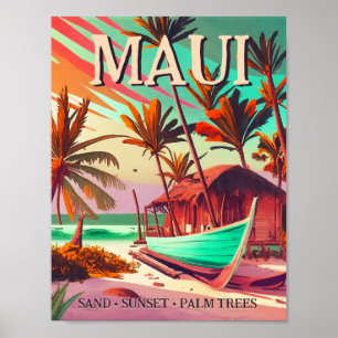 Maui eiland Hawaii tropische zonsondergang palm bo Poster