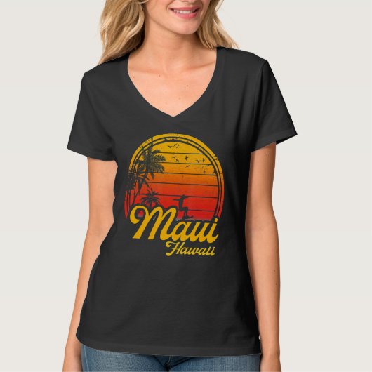 Maui Hawaii Beach Palm Tree Summer Vacking Surfin T-shirt (Voorkant)