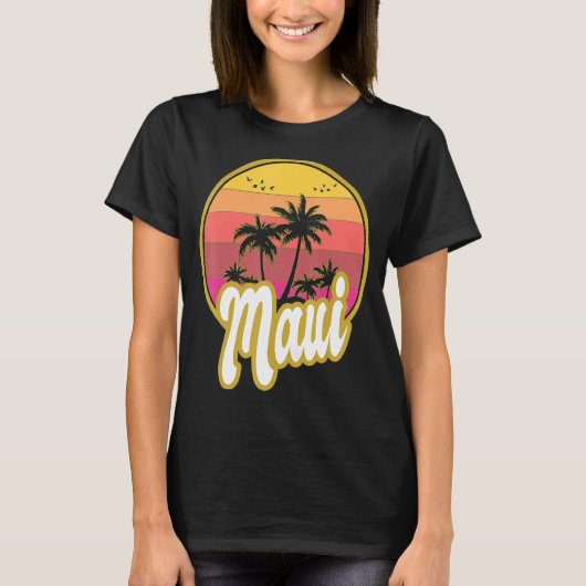 Maui Hawaii Beach Retro Sunset T-shirt (Voorkant)