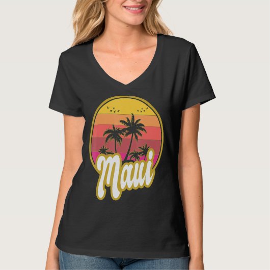 Maui Hawaii Beach Retro Sunset T-shirt (Voorkant)