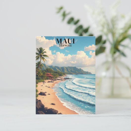 Maui Hawaii Beach Vintage Reizen Briefkaart (Staand voorkant)