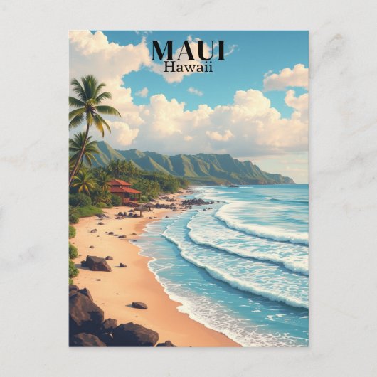 Maui Hawaii Beach Vintage Reizen Briefkaart (Voorkant)