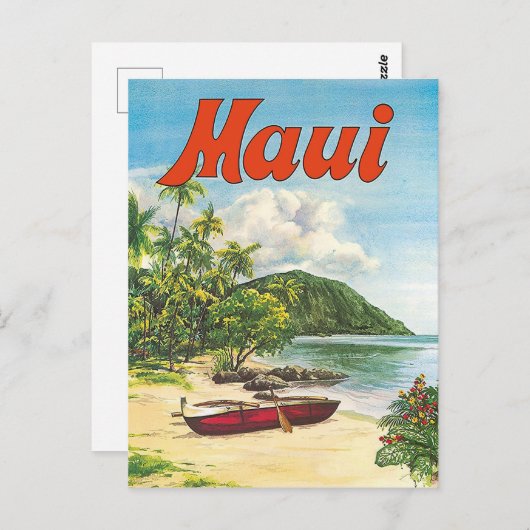 Maui, Hawaii, boten op het strand, , reizen Briefkaart (Voorkant / Achterkant)
