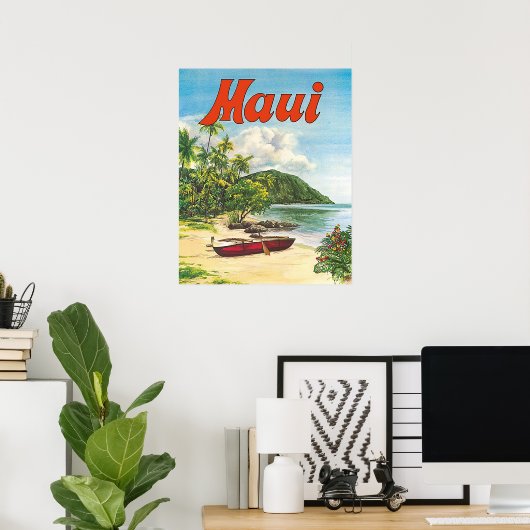 Maui, Hawaii, boten op het strand, , reizen Poster (Thuiskantoor)