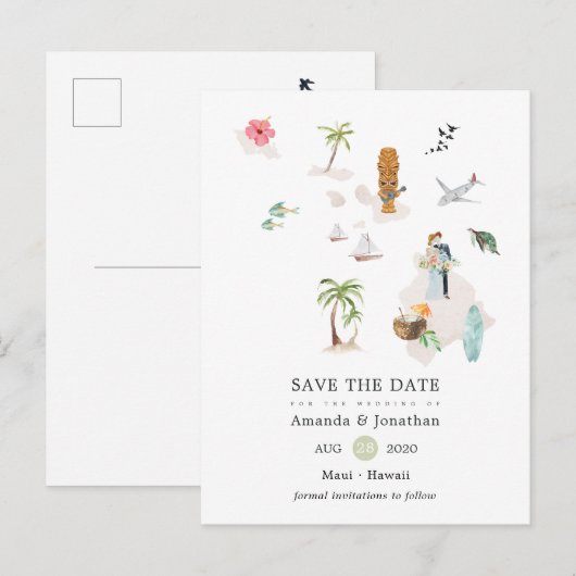 Maui - Hawaii Destination Wedding Save the Date Aankondigingskaart (Voorkant / Achterkant)