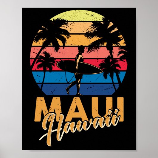  Maui Hawaii Hawaiian Beach Surfing 70's Poster (Voorkant)