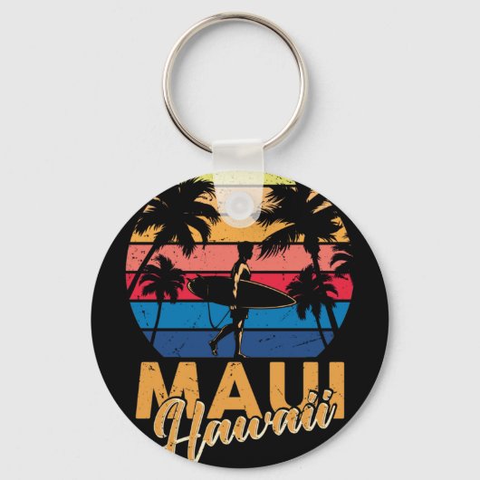  Maui Hawaii Hawaiian Beach Surfing 70's Sleutelhanger (Voorkant)
