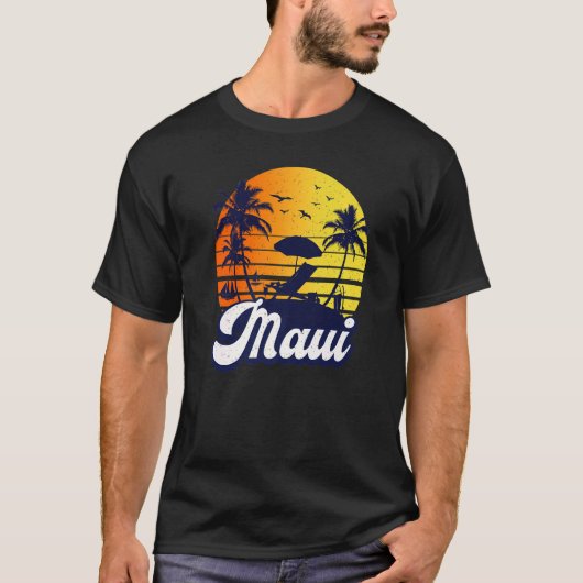 Maui Hawaii Hawaiian Sunset Beach Retro Premium T-shirt (Voorkant)