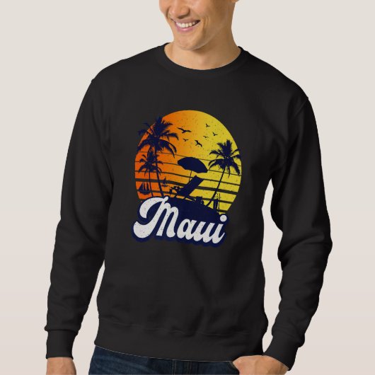 Maui Hawaii Hawaiian Sunset Beach Retro Premium Trui (Voorkant)