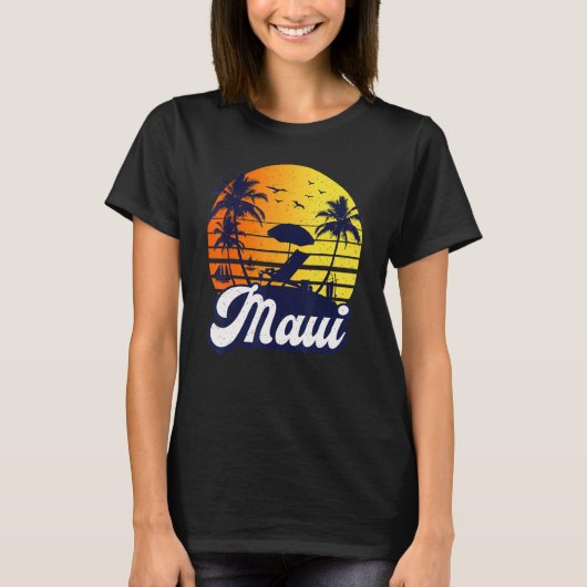 Maui Hawaii Hawaiian Sunset Beach Retro T-shirt (Voorkant)