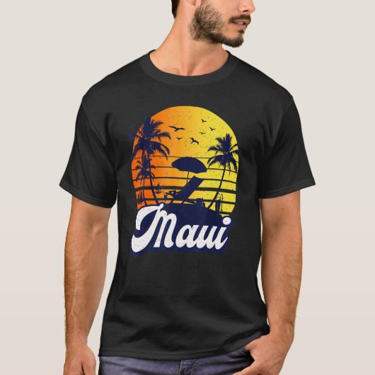 Maui Hawaii Hawaiian Sunset Beach Retro T-shirt (Voorkant)