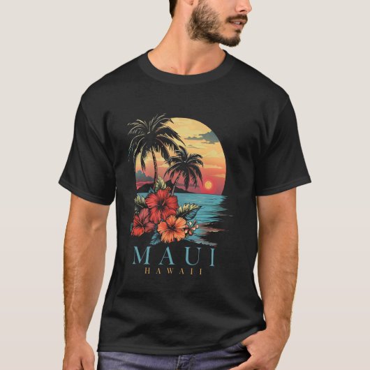 Maui Hawaii Hibiscus Hawaiian Flowers Souvenir Sur T-shirt (Voorkant)
