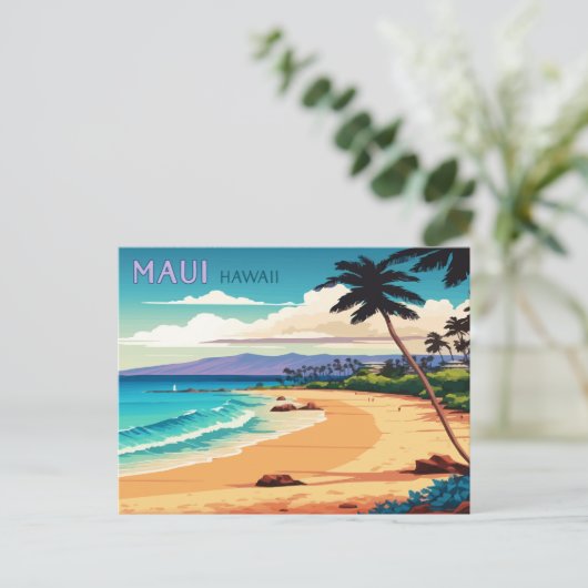 Maui Hawaii Kaanapali Beach  Retro Briefkaart (Staand voorkant)