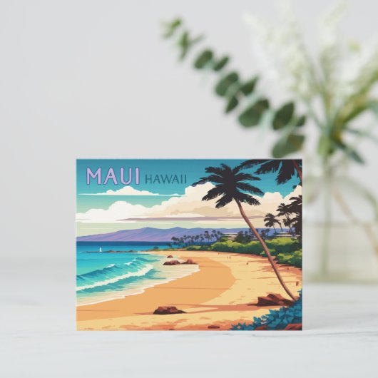 Maui Hawaii Kaanapali Beach  Retro Briefkaart (Staand voorkant)