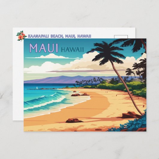 Maui Hawaii Kaanapali Beach  Retro Briefkaart (Voorkant / Achterkant)