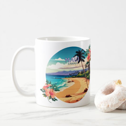 Maui Hawaii Kaanapali Beach  Retro Coffee Koffiemok (Met donut)