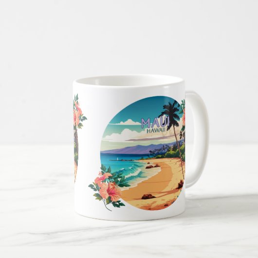 Maui Hawaii Kaanapali Beach  Retro Coffee Koffiemok (Voorkant rechts)