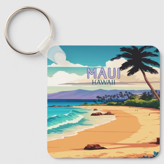 Maui Hawaii Kaanapali Beach  Retro Sleutelhanger (Voorkant)