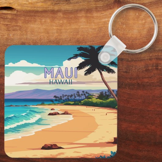 Maui Hawaii Kaanapali Beach  Retro Sleutelhanger (Achterkant)