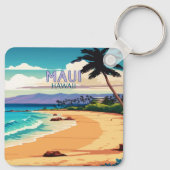 Maui Hawaii Kaanapali Beach  Retro Sleutelhanger (Achterkant)