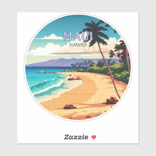 Maui Hawaii Kaanapali Beach  Retro Sticker (Vel)
