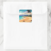 Maui Hawaii Kaanapali Beach Retro Vierkante Sticker (Tas)