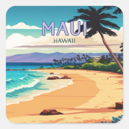 Maui Hawaii Kaanapali Beach  Retro Vierkante Sticker